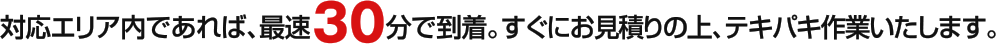 対応エリア内であれば、最速30分で到着。すぐにお見積りの上、テキパキ作業いたします。