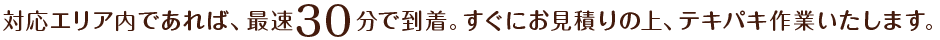 対応エリア内であれば、最速30分で到着。すぐにお見積りの上、テキパキ作業いたします。
